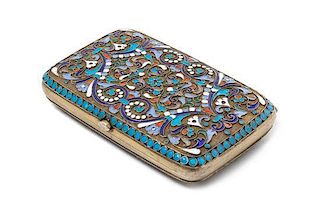 A Russian Enameled Silver Cigarette Case, Mark possibly of Ivan Gubkin, Moscow, the case decorated with floral and foliate ename