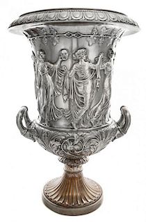 * A Neoclassical Silver-Plate Urn Height 19 1/2 inches.