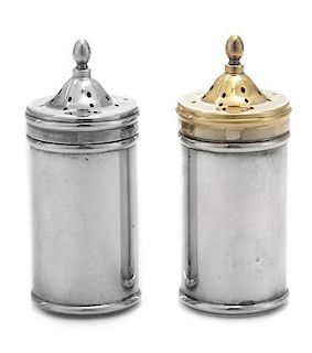 A Pair of American Silver Casters, Tiffany & Co., New York, NY, each of canister form with removable glass inserts, the lids sur