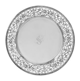 An American Silver Tray, Graff, Washbourne & Dunn, New York, NY, having a foliate swag decorated rim surrounding a pierced flora