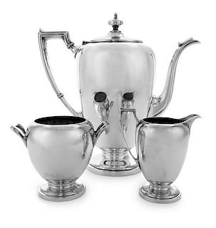 An American Silver Three-Piece Tea Service, Reed & Barton, Taunton, MA, 1949, in the Pointed Antique pattern, comprising a teapo