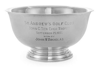 An American Silver Revere Bowl, Gorham Mfg. Co., Providence, RI, engraved St. Andrew's Golf Club/ John C. Ten Eyck Trophy/ Septe