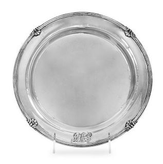 An American Silver Charger, Towle Silversmiths, Newburyport, MA, with raised EMW monogram.