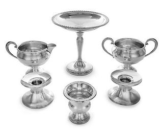 * A Collection of American Silver Articles, Various Makers, comprising a pair of candlesticks and a compote, Gorham Mfg. Co., a