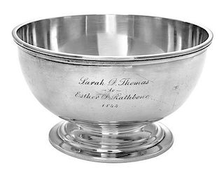 An American Coin Silver Footed Bowl, Bigelow Bros. & Kennard, Boston, MA, Mid-19th Century, the body engraved Sarah D. Thomas to