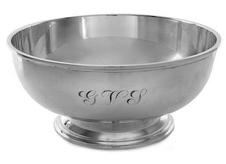 An American Silver Bowl, S. Kirk & Son, Baltimore, MD, monogrammed G.V.S., raised on a stepped circular foot.