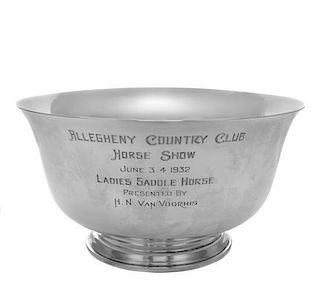 An American Silver Presentation Revere Bowl, Currier & Roby, New York, NY, with engraved inscription Allegheny Country Club Hors