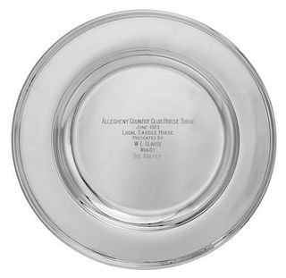 An American Silver Presentation Plate, S. Kirk & Son, Baltimore, MD, centered with the engraved inscription Allegheny Country Cl