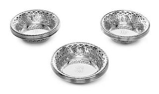 A Set of Twelve American Silver Nut Dishes, Gorham Mfg. Co., Providence, RI, having a pierced S-scroll and foliate border, cente