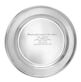 An American Silver Presentation Plate, Julius Olaf Randahl, Chicago, Early 20th Century, centered with the engraved inscription