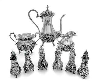 * A Set of Nine American Silver Table Articles, The Steiff Co., Baltimore, MD, 1940, comprising a teapot, a creamer, a two-handl