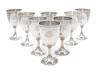 * A Set of Eight American Silver Goblets, The Steiff Co., Baltimore, MD, each with engraved monogram PJG.