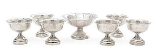 A Set of Six American Silver Sherbets, Various Makers, each having a spot hammered finish and engraved with a monogram, together