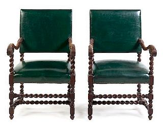 * A Pair of Henry II Style Open Armchairs Height 38 inches.