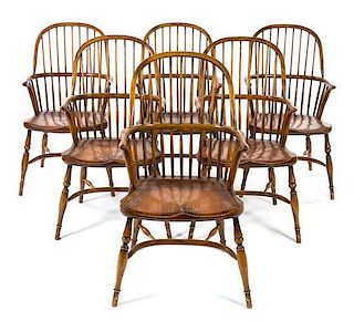 A Group of Six Oak Windsor Armchairs Height 40 1/8 inches.