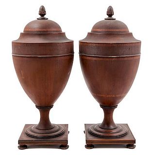 * A Pair of George III Style Mahagany Cutlery Urns Height 26 inches.