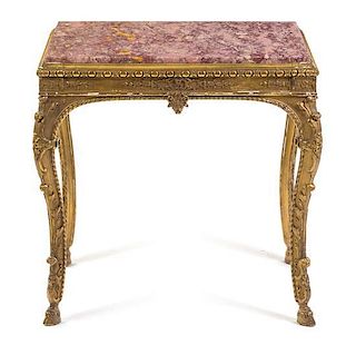 A Louis XV Style Giltwood Tea Table Height 27 3/4 x width 27 3/4 x depth 18 1/2 inches.