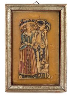 * An English Polychrome Wax Relief Height 6 3/4 x width 4 1/4 inches.