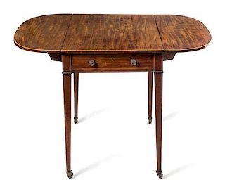A George III Fruitwood Banded Mahogany Pembroke Table Height 28 x width 40 1/4 x depth 21 inches.