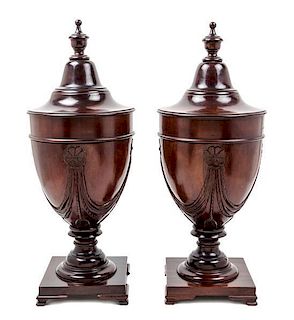 A Pair of George III Style Mahogany Knife Boxes Height 25 inches.