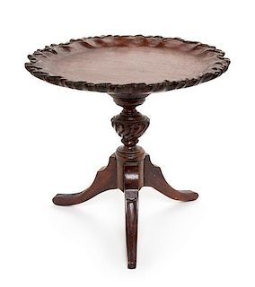 A Chippendale Style Mahogany Salesman's Model of a Tea Table Height 8 1/4 x diameter 8 3/4 inches.