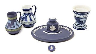 A Group of Five Wedgwood Jasperware Articles Width of inkwell 10 inches.