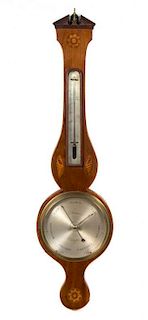 A Victorian Mother-of-Pearl Inlaid Rosewood Wheel Barometer Height 38 1/2 inches.