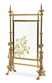 An Aesthetic Movement Gilt Metal and Beveled Glass Fire Screen Height 41 3/4 inches.