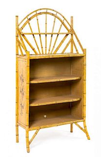 * A Victorian Style Bamboo Bookshelf Height 60 3/8 x width 30 1/4 x depth 12 3/8 inches.
