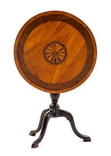 A Diminutive Parquetry Inlaid Tilt-Top Tea Table Height 11 x diameter 10 1/2 inches.
