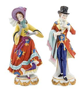 A Pair of Chelsea Porcelain Figures Height of tallest 9 1/4 inches.