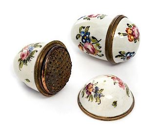 * A Pair of South Staffordshire Enameled Nutmeg Graters Width 1 1/2 inches.