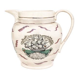 * An English Lusterware Nautical Pitcher Height 9 1/4 inches.