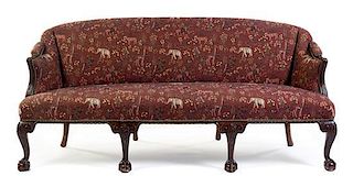 A Chippendale Style Mahogany Sofa Height 37 x width 80 1/2 x depth 31 inches.