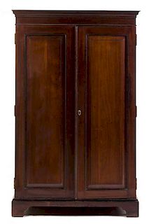 A George III Style Mahogany Armoire Height 67 1/4 x width 42 x depth 24 inches.