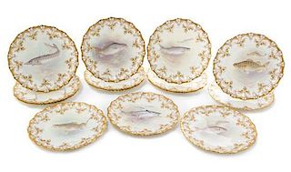 * A Set of 14 Royal Doulton Porcelain Fish Plates Diameter 8 1/2 inches.