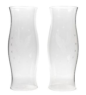 A Pair of American Cut Glass Hurricane Shades Height 15 inches.