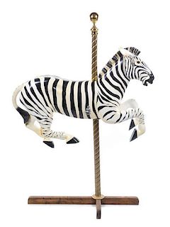 * A Painted Wood Carousel Zebra Height 63 x width 45 x depth 20 inches.