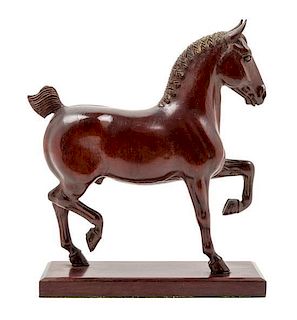 * A Carved Wood Figure of a Horse Height 10 5/8 inches.