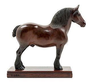 * A Carved and Painted Wood Figure of a Clydesdale Horse Height 10 3/8 inches.