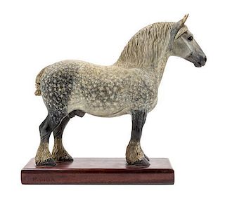 * A Carved and Painted Wood Figure of a Percheron Horse Height 12 1/8 inches.