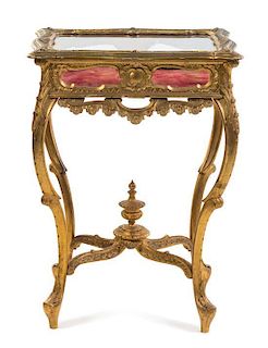 * A Rococo Style Giltwood Vitrine Table Height 28 1/2 x width 20 x depth 16 inches.