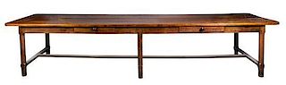 A French Provincial Walnut Refectory Table Height 30 1/2 x width 156 x depth 42 inches.