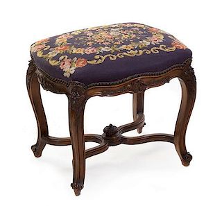 A Louis XV Style Needlepoint Upholstered Tabouret Height 17 1/2 inches.