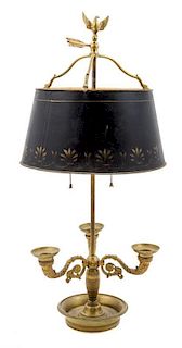 * An Empire Style Gilt Bronze Three-Light Bouillotte Lamp Height 30 inches.