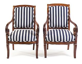 * A Near Pair of Louis Philippe Mahogany Armchairs Height 36 inches.