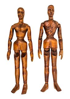 Two Carved French Artist's Mannequins Height 35 inches.