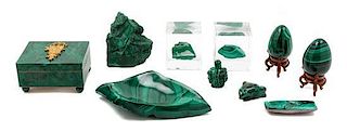A Collection of Malachite Articles Length of ash receiver 7 5/8 inches.