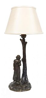 * A Continental Bronze Figural Lamp Height 18 3/4 inches.
