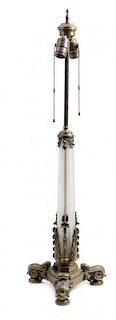 A Neoclassical Bronze and Glass Table Lamp Height 32 1/2 inches.